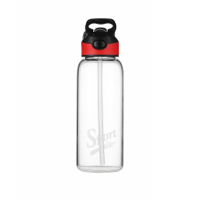 Bouteille de sport en verre borosilicaté de marque privée Bouteille d&#39;eau en verre de 1 litre avec paille